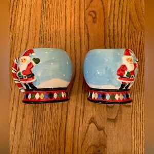 Vintage Christmas Santa Candy Cane Striped Coffee Hot Chocolate Cocoa Mugs Set 2